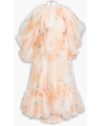Zimmermann - Cold-Shoulder Ruffled Floral-Print Silk-Organza Maxi Dress - Lyst