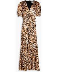 Saloni - Lea Embellished Tiger-print Silk Midi Dress - Lyst