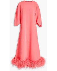Huishan Zhang - Feather-trimmed Crepe Midi Dress - Lyst
