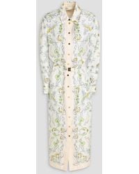 Tory Burch - Belted Printed Silk-twill Midi Shirt Dress - Lyst