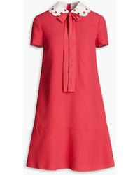 RED Valentino - Pussy-bow Broderie Anglaise-trimmed Crepe Mini Dress - Lyst