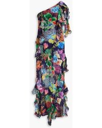 FARM Rio - One-Shoulder Ruffled Printed Georgette Maxi Dress - Lyst