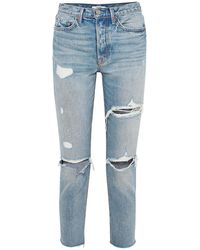 GRLFRND - Cropped Distressed High-rise Slim-leg Jeans - Lyst