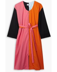 Partow - Andy Belted Color-block Cotton-poplin Midi Dress - Lyst