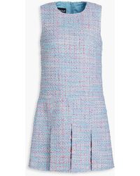 Boutique Moschino - Satin-trimmed Pleated Bouclé-tweed Mini Dress - Lyst