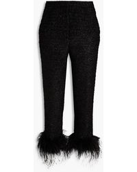 Rebecca Vallance - Jourdan Cropped Feather-trimmed Metallic Tweed Tapered Pants - Lyst