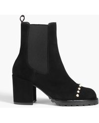 Stuart Weitzman - All Pearls 80 Embellished Suede Chelsea Boots - Lyst