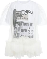 MM6 by Maison Martin Margiela Layered Tulle And Printed Cotton-jersey Top - White