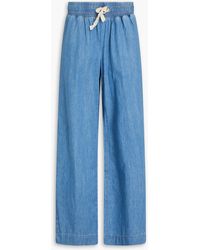 FRAME - Cotton And Linen-blend Chambray Wide-leg Pants - Lyst