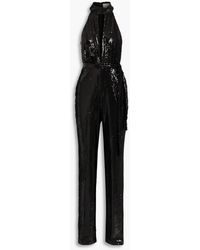 Halston - Ash Belted Cutout Sequined Tulle Jumpsuit - Lyst