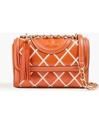 Tory Burch - Fleming Embroidered Leather Cross-Body Bag - Lyst