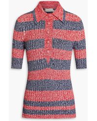 Zimmermann - Striped Ribbed-knit Polo Shirt - Lyst