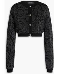 Versace - Cropped Metallic Jacquard-Knit Cardigan - Lyst