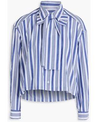 Claudie Pierlot - Cropped Pussy-bow Striped Cotton-poplin Shirt - Lyst