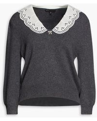 Maje - Broderie Anglaise-trimmed Wool-blend Sweater - Lyst