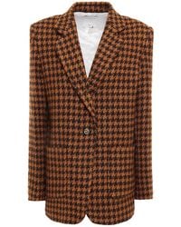 Sandro Houndstooth Wool And Cotton-blend Tweed Blazer - Brown