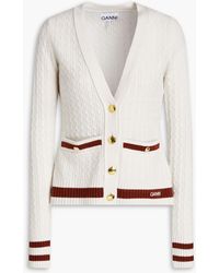 Ganni - Embroidered Cable-knit Wool And Cashmere-blend Cardigan - Lyst