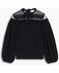 RED Valentino - Lace And Point D'esprit-paneled Crepe De Chine Top - Lyst