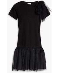 RED Valentino - Bow-detailed Tulle-paneled Cotton-jersey Mini Dress - Lyst