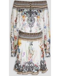 Camilla - Off-the-shoulder Printed Silk-chiffon Mini Dress - Lyst