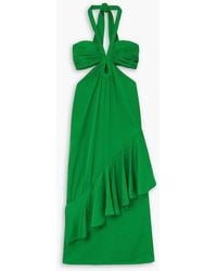 Johanna Ortiz - Balladist Ruffled Cutout Satin-Jacquard Halterneck Midi Dress - Lyst