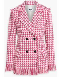 MSGM - Double-breasted Checked Cotton-blend Tweed Blazer - Lyst