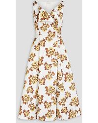 Emilia Wickstead - Pleated Floral-print Duchesse-satin Midi Wrap Dress - Lyst