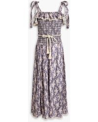 Zimmermann - Shirred Floral-print Cotton-blend Jacquard Midi Dress - Lyst
