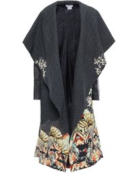 Camilla Midnight Moonchild Leather-paneled Embroidered Printed Wool-twill Coat Dark Grey - Gray