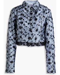 Ganni - Cropped Sequin-embellished Lace And Satin Shirt - Lyst