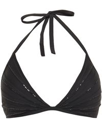 La Perla Sequin-trimmed Pleated Triangle Bikini Top - Black