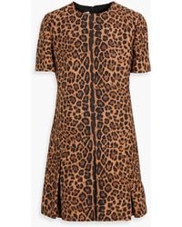 Valentino Garavani - Pleated Leopard-print Wool And Silk-blend Crepe Mini Dress - Lyst