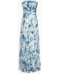 THEIA - Ingrid Strapless Pleated Printed Organza Gown - Lyst