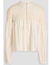 FRAME - Smocked Silk And Cotton-Blend Jacquard Blouse - Lyst