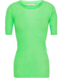 Sandro Embroidered Neon Ribbed-knit Top Bright Green