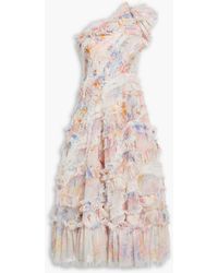 Needle & Thread - Mariannes One-Shoulder Floral-Print Tulle Midi Dress - Lyst
