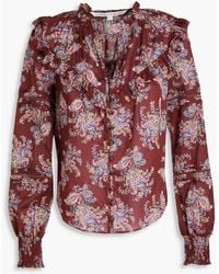 Veronica Beard - Hopskin ruffled printed cotton blouse - Lyst