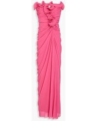 Badgley Mischka - Strapless Ruffled Chiffon Gown - Lyst