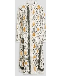 Agua Bendita - Frida Calado Embroidered Linen Midi Shirt Dress - Lyst