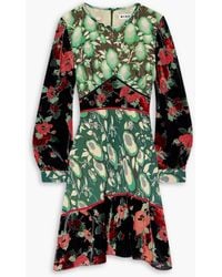 RIXO London - Edith Floral-print Silk Crepe De Chine And Devoré-velvet Mini Dress - Lyst