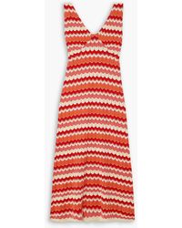 RIXO London - Sandrine Striped Open-Knit Cotton Midi Dress - Lyst