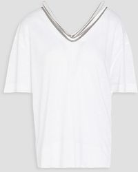 Brunello Cucinelli - Bead-embellished Linen-jersey Top - Lyst