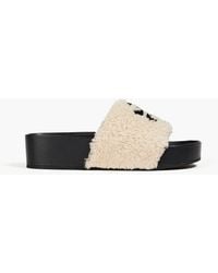 Tory Burch - Double T Two-tone Shearling Platform Slides - Lyst
