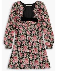 Alessandra Rich - Embellished Floral-print Silk Crepe De Chine Mini Dress - Lyst