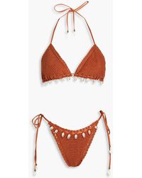 Zimmermann - Embellished Crocheted Cotton Triangle Bikini - Lyst