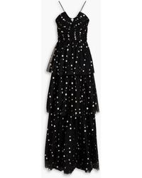 ML Monique Lhuillier - Tiered Glittered Polka-dot Tulle Gown - Lyst
