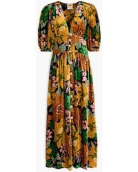FARM Rio - Midikleid aus samt mit floralem print und raffung - Lyst