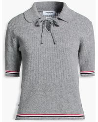 Thom Browne - Striped Ribbed Wool-Blend Polo Sweater - Lyst
