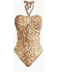 Zimmermann - Geraffter neckholder-badeanzug mit leopardenprint - Lyst