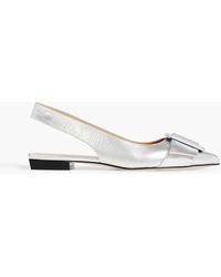 Sergio Rossi - Napa Buckle-embellished Mirrored-leather Slingback Flats - Lyst